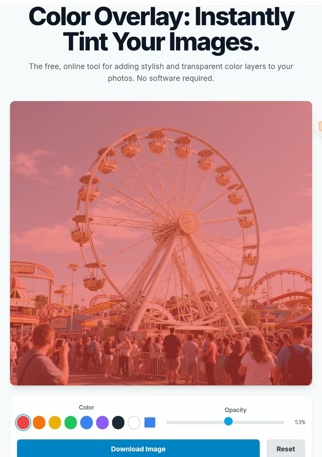 Color overlay tool interface showing color overlay effects